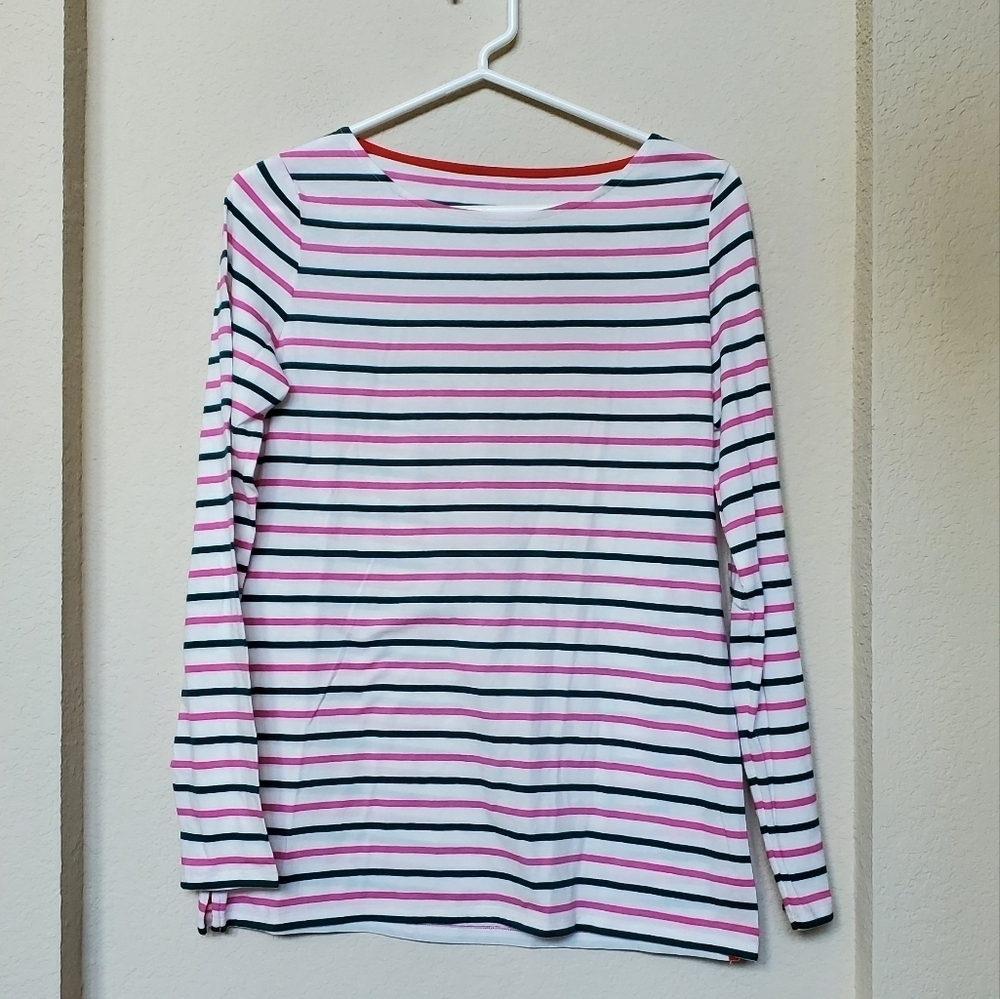 Boden “You’ve Earned These Stripes” Pink Green Striped Long Sleeve Tee Size 6